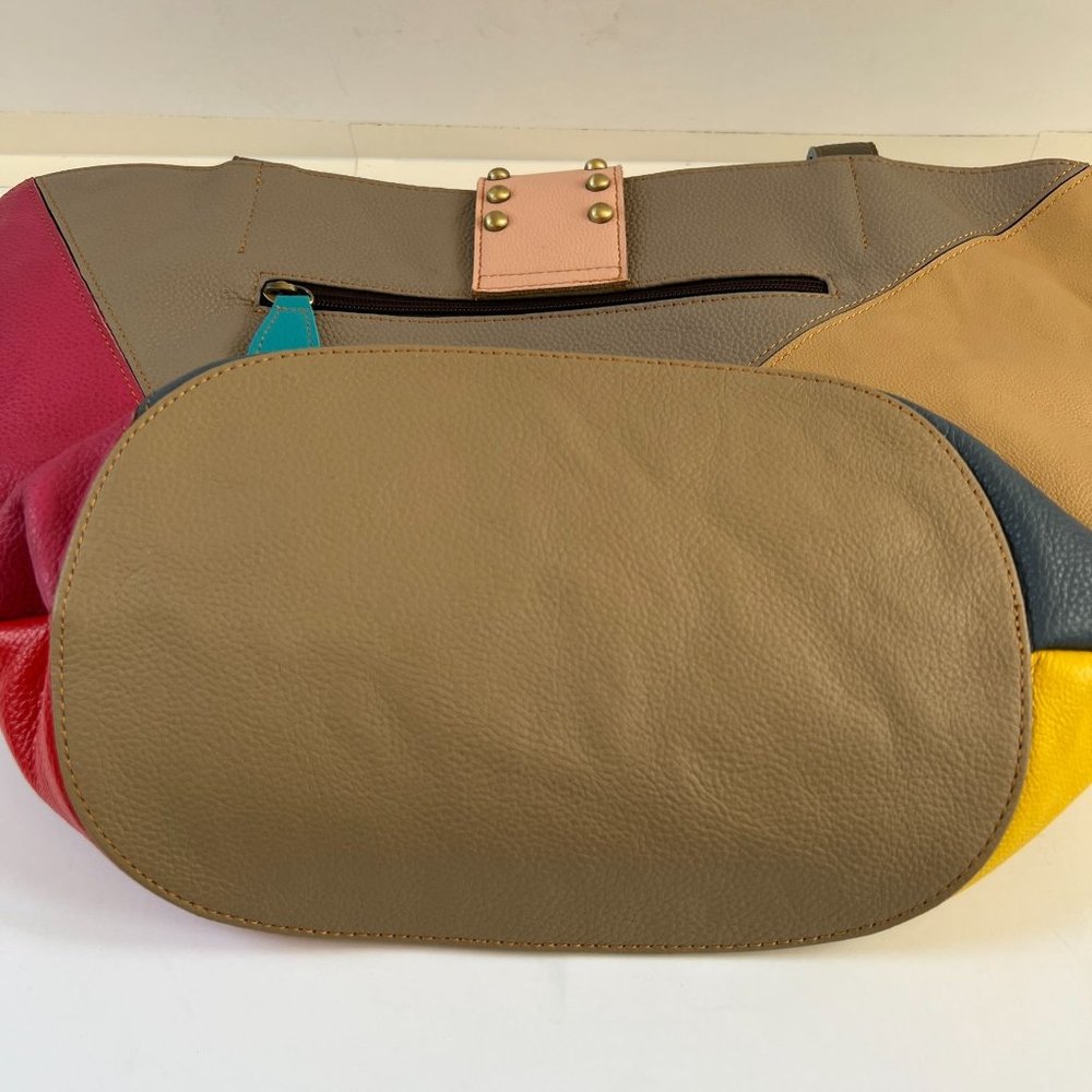 NWT AmeriLeather Thea Leather Tote Bag Boho Colorful Purse Studs Brass P… - Picture 11 of 14